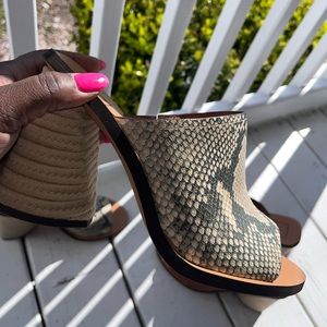 Snake-print mules with Espadrille heels